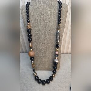 CHUNKY Black Glass Beads With Mixed Metal And Stone Embellisments.